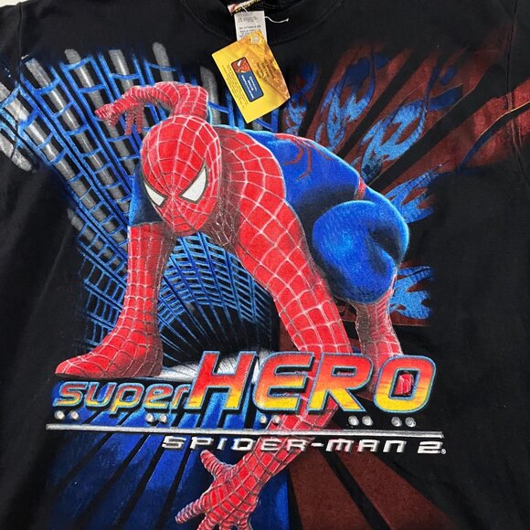 NWT Vintage Spiderman 2 Movie Promo T Shirt Boy's XL Men's Small Marvel Comics - Picture 2 of 9